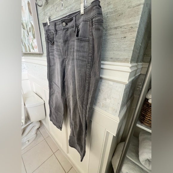 14s 14 short whbm straight embellished jeans gray side stripe beads cropped - Picture 10 of 16